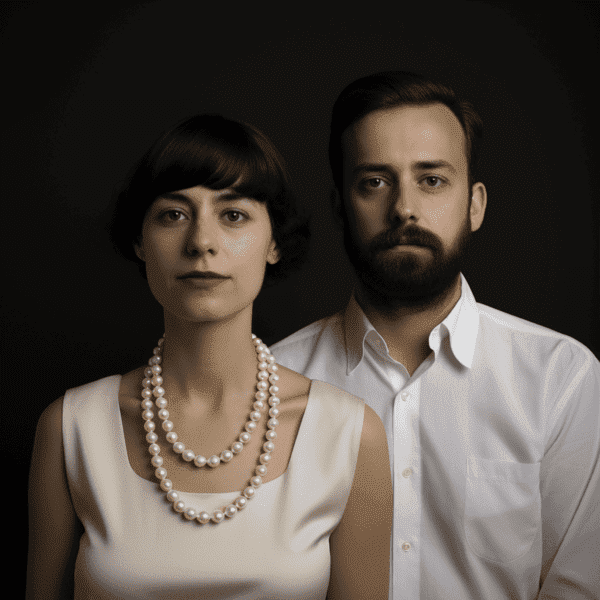 Man and woman couple with woman wearing pearl necklace